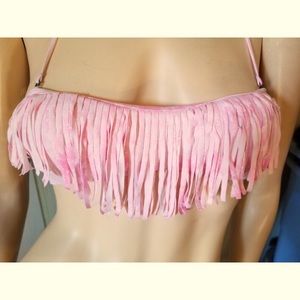 💕VTG Boho Pink Fringe Bikini Bra GO-GO Swim Top Abercrombie & Fitch
